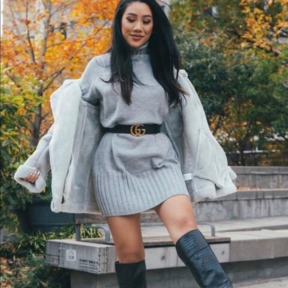 Dresses & Skirts - Rib knit turtleneck sweater dress gray